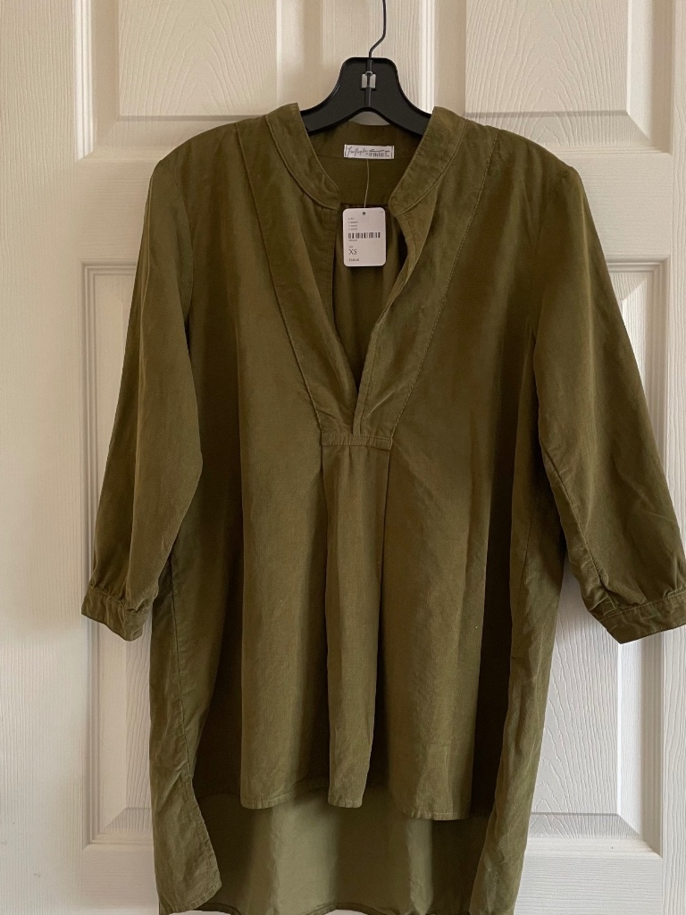 CP Shades X Free People Green Corduroy Cotton Three Quarter Sleeve Top - Picture 2 of 9